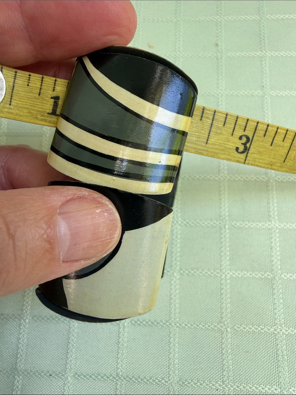 Vintage Black & Cream Patterned Cuff Wooden Bracelet with Smooth Finish - Picture 6 of 6